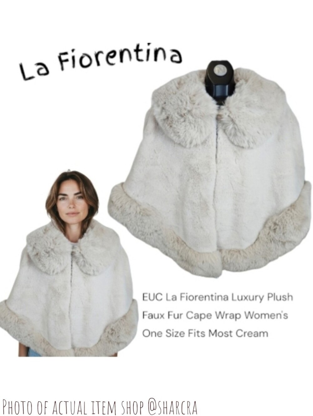 La Fiorentina Women's Luxury Plush Faux Fur Cape Wrap One Size Fits Most Cream
